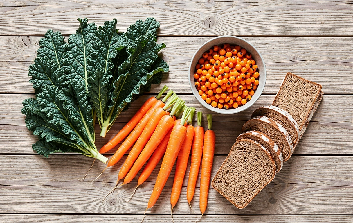 Tuoreita raaka-aineita keittiössä